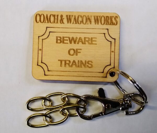Key fobs 3 link chain key fob Beware of trains
